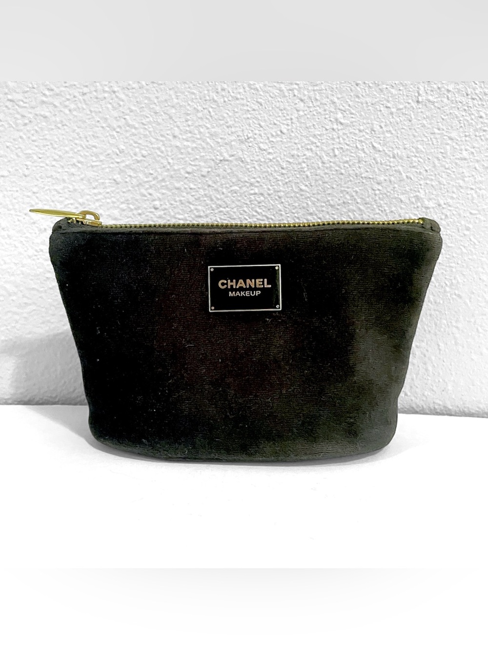 Chanel Beauty Black Velvet Cosmetic Makeup Bag